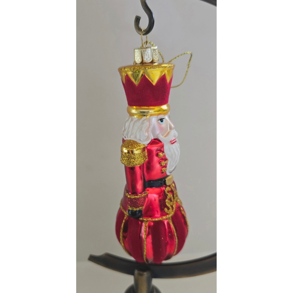New Kurt Adler Red Glass Nutcracker Christmas Ornament Gold Glitter Soldier